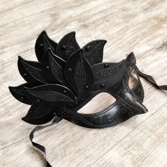 Statement Metallic Masquerade Ball Mask for Ladies in Black - Picture 4 of 4